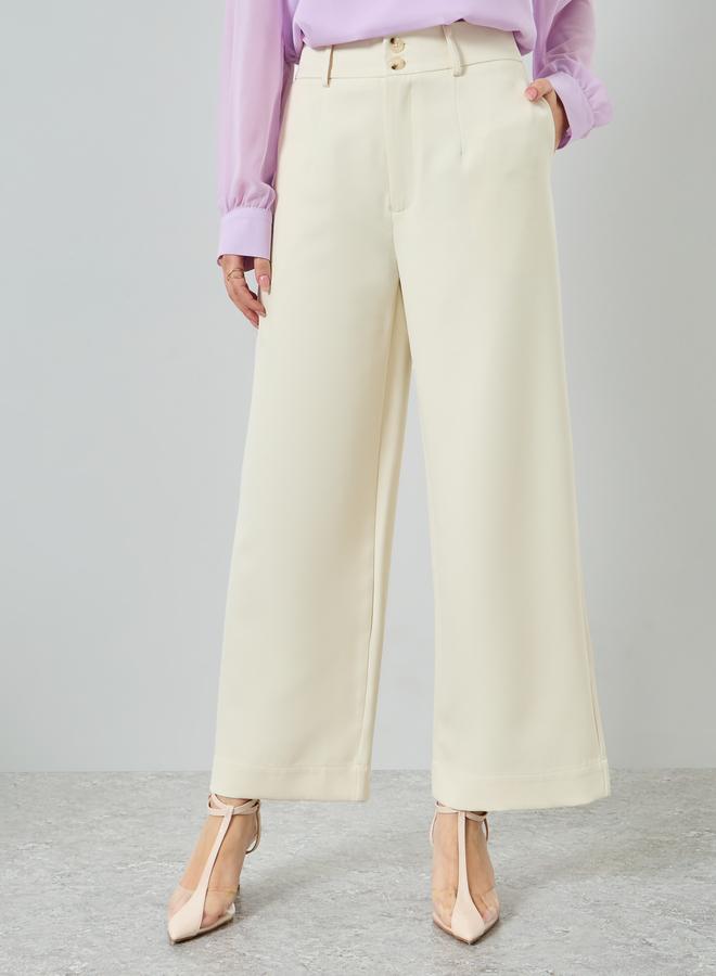 Styli Cream Solid Barrel Fit Trousers - Image 1
